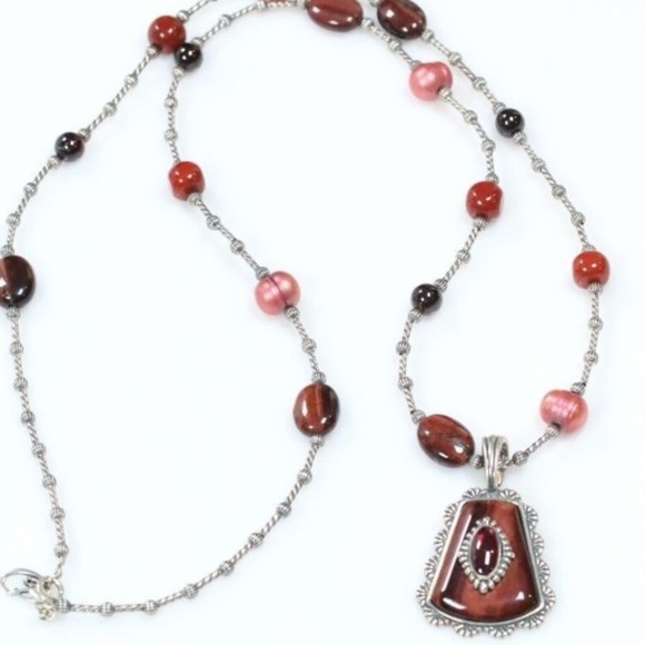 Carolyn Pollack Relios Sterling Silver Multi stone pendant necklace 34” 63.8 g - Picture 1 of 10